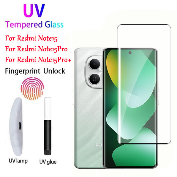 ฟิล์มกระจกUV จอโค้ง ปลดล็อกด้วยลายนิ้วมืออย่างรวดเร็ว สําหรับ Redmi Note 15 Pro + 5G Redmi Note15 Pro Note13Pro Plus