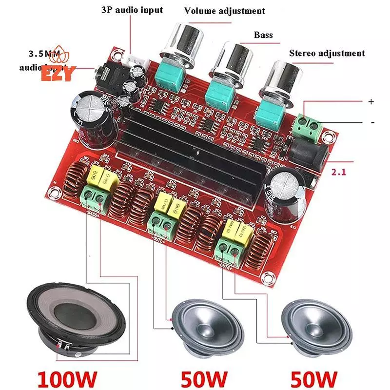 EZY TPA3116D2 ช่อง 2.1 ซับวูฟเฟอร์ดิจิตอลเครื่องขยายเสียงโมดูล XH-M139 12V - 24V 2*50W + 100W HiFi เครื่องขยายเสียงใหม่