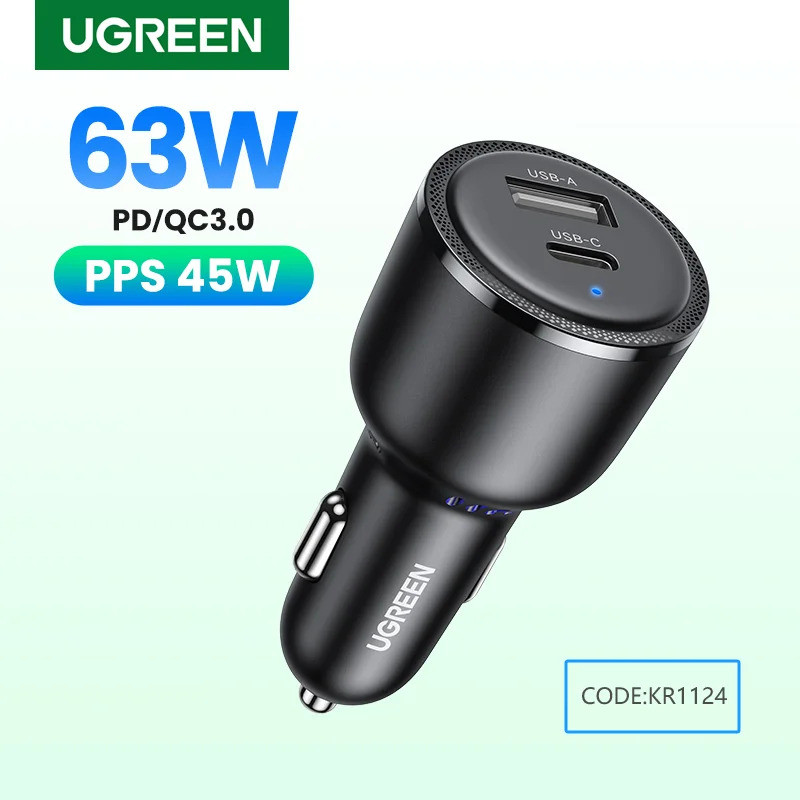 ใหม่ใน UGREEN 63W Car Charger PD QC 3.0 PPS 45W USB Type C Fast Charging สําหรับ 17 16 Xiaomi โทรศัพ