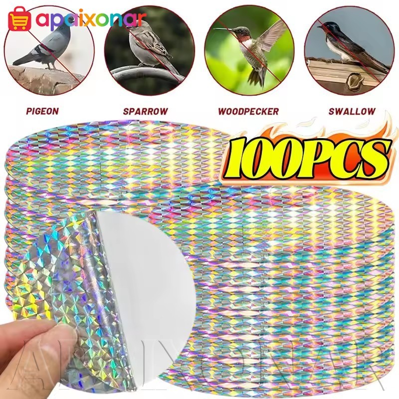 [Happt] แผ่นแปะไล่นกสะท้อนแสง PVC 100-20 ชิ้น - มีกาวในตัว - สําหรับหน้าต่างลาน - สติ๊กเกอร์แฟลชทรงกลม - แผ่นกันนกในสวน - วางนก /