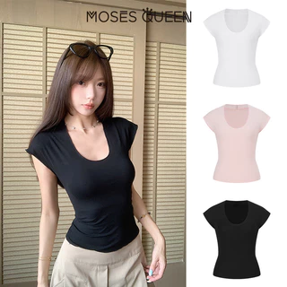 MOSESQUEEN โมเสสควีน เสื้อยืดแขนสั้นคอกลม เรียบหรู เหมาะสำหรับหน้าร้อน #63638