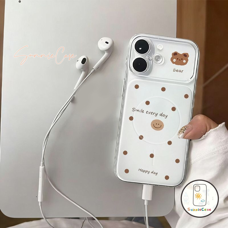 เคสไอโฟน17air เหมาะสำหรับ IPhone 14 13 12 16 17 15 11 Pro Max 15 Plus มินิมอลหมีน้อยน่ารักเวฟจุดยิ้มสายเกาหลีโปร่งใส