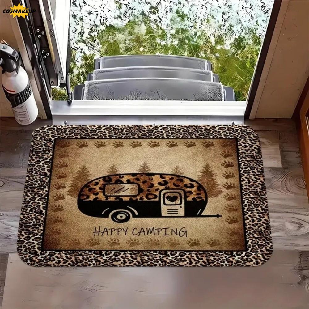 COSMAKEUP Camping Van Welcome Mat, สี่เหลี่ยมผืนผ้าแผ่นกันลื่น, ทนทานล้างทําความสะอาดได้พรมทางเข้ากล