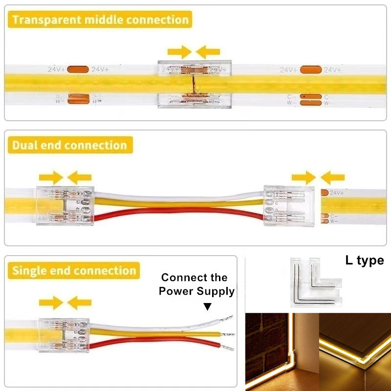 ขั้วต่อแถบไฟ LED 3 พินขนาด 8 มม. 10 มม. เชื่อมต่อง่าย 3 สาย CCT Dual Color SMD/COB light strip
