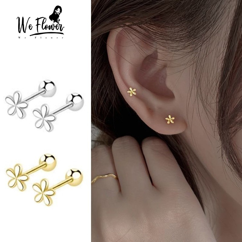 We Flower ต่างหูสีทองสังกะสี 925 ลายดอกทานตะวัน สไตล์แฟชั่น เจาะหูกระดุม เหมาะสำหรับผู้หญิง