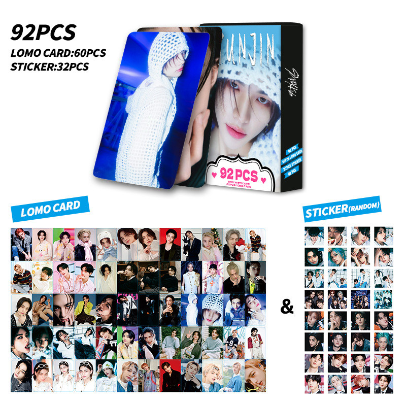 การ์ดรูปถ่ายกล่อง 92 ชิ้น Hyunjin Hyunjin การ์ด LOMO สองด้าน Straykids การ์ดคอลเลกชันภาพถ่าย