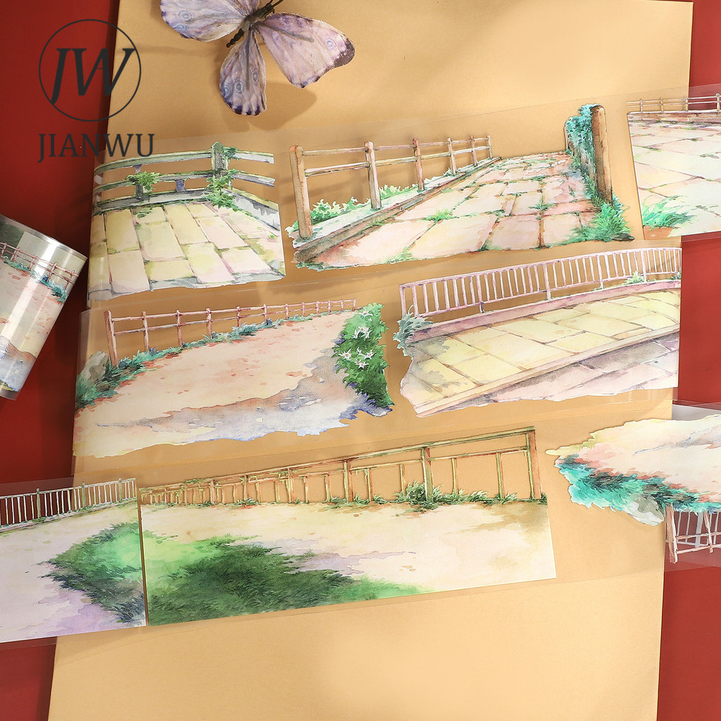 JIANWU 64 มม.* 5 M Vintage พืชคอลัมน์ภูมิทัศน์วัสดุ Collage Scrapbooking PET เทป Creative DIY Journa