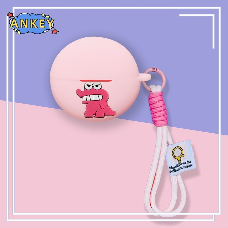 Compatible with Oppo Enco Clip2 Case Earphones Premium Silicone Cartoon Cute Pink dinosaur pattern C