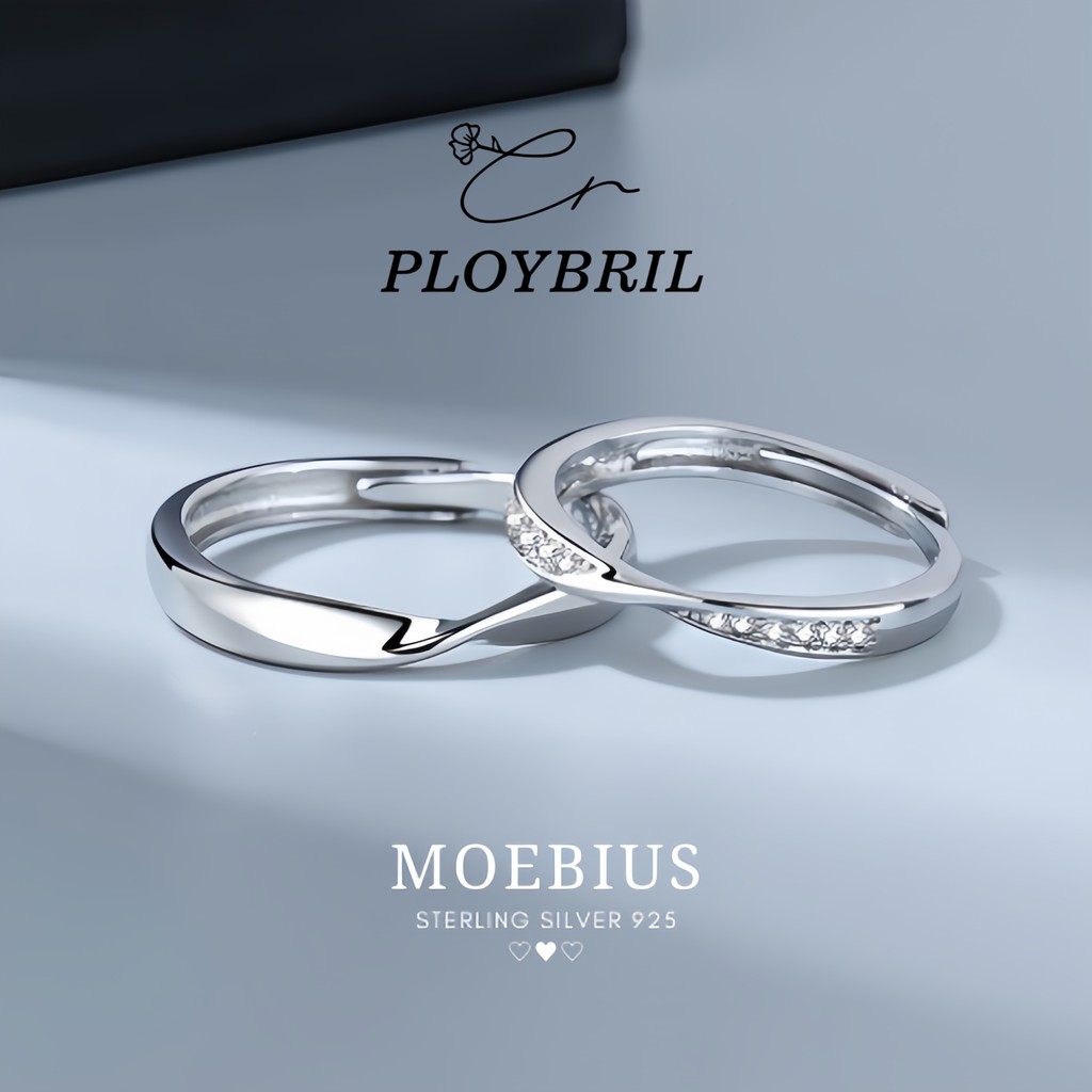 PLOYBRIL แหวนเงิน Moebius แหวนปรับขนาด แหวนเงินสวยๆ แหวนมงคล แหวนแฟชั่น เซตแหวนคู่ แหวนผู้หญิง J025