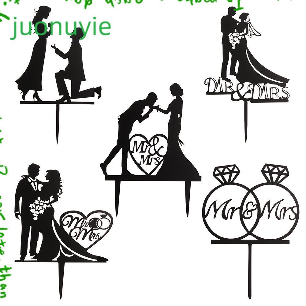 JUONUYIE เค้ก Topper DIY หัตถกรรมผู้ใหญ่โปรดปรานสีดําทองเจ้าสาวเจ้าบ่าว Mr Mr Mr Mrs