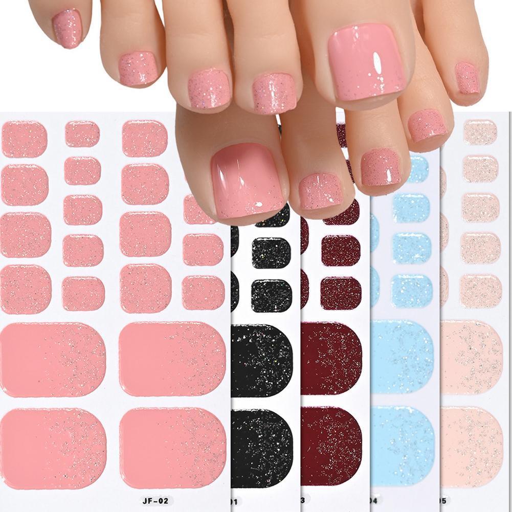 22tips French Black Baking-free Toe Nail Stickers พร้อม Glitter Long-lasting Toenail Polish T4t3