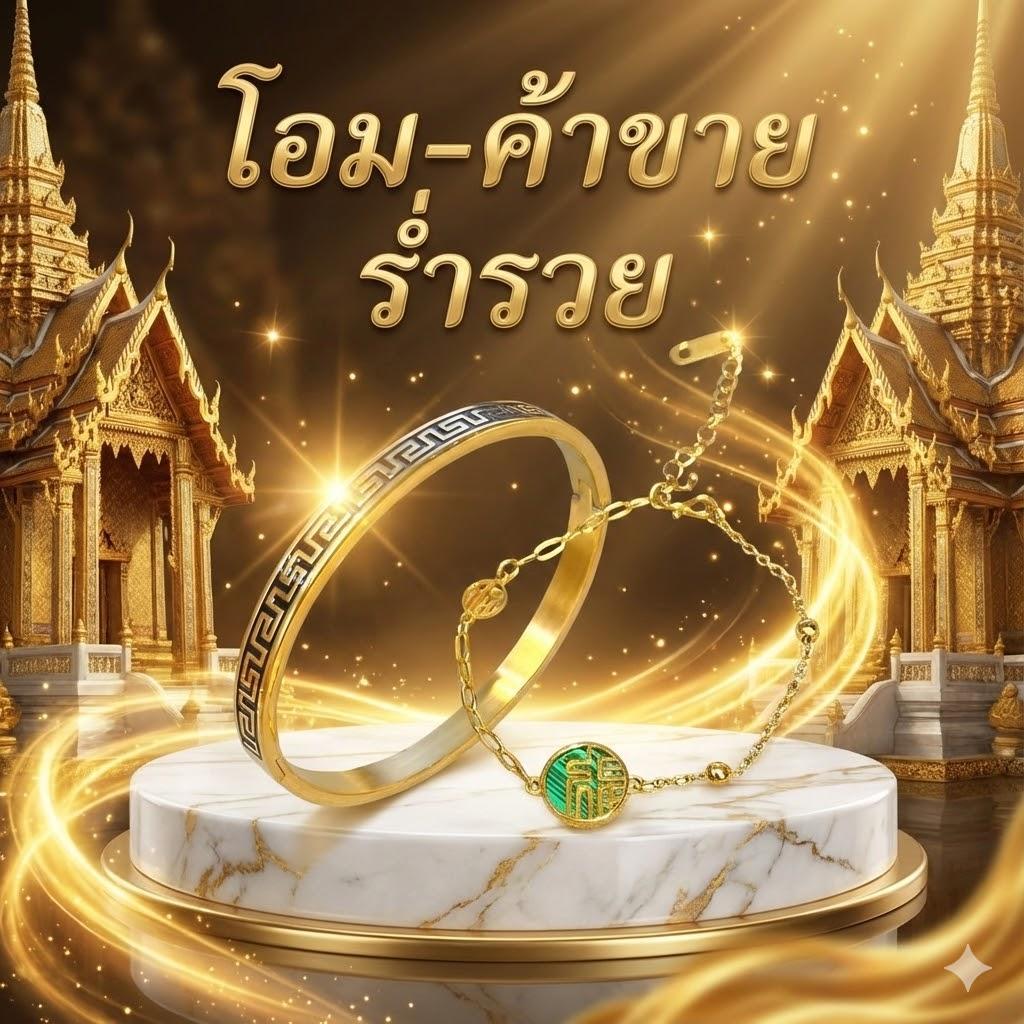 โอมระรวย | เซ็ตกำไล ค้าขายร่ำวย (Rich in trade) สีทอง ลงยาดำ (ผ่านการทำพิธีมาแล้ว) SW35222