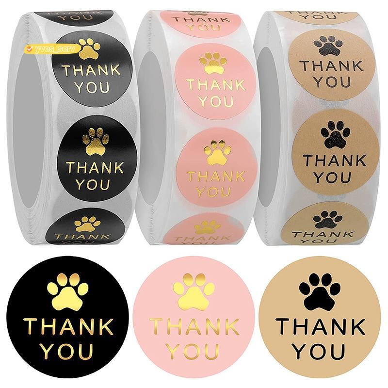 yves_service1500 ชิ้น Round Paws พิมพ์ขอบคุณสติกเกอร์ฉลาก, Dog Claw พิมพ์ฉลาก, นําเสนอสําหรับปิดผนึก