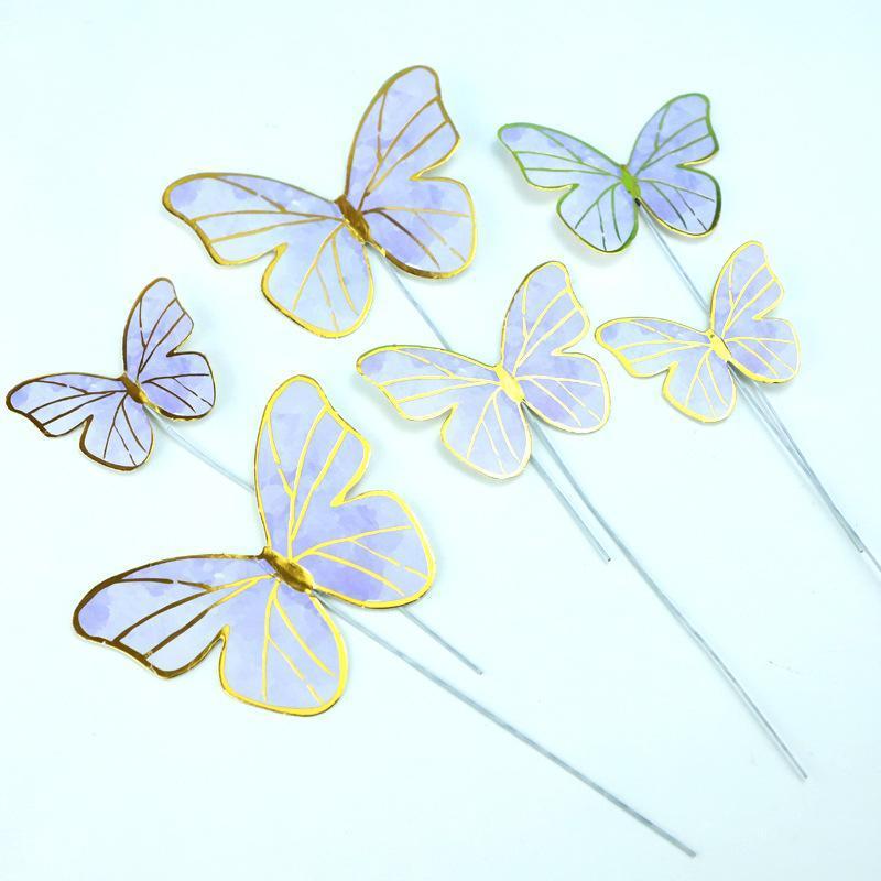 10pcs/setตกแต่งวาเลนไทน์โรแมนติก ผีเสื้อกระดาษสีทองวินเทจ ตกแต่งเค้ก DIY หรูหรา ถ่ายรูปสวย