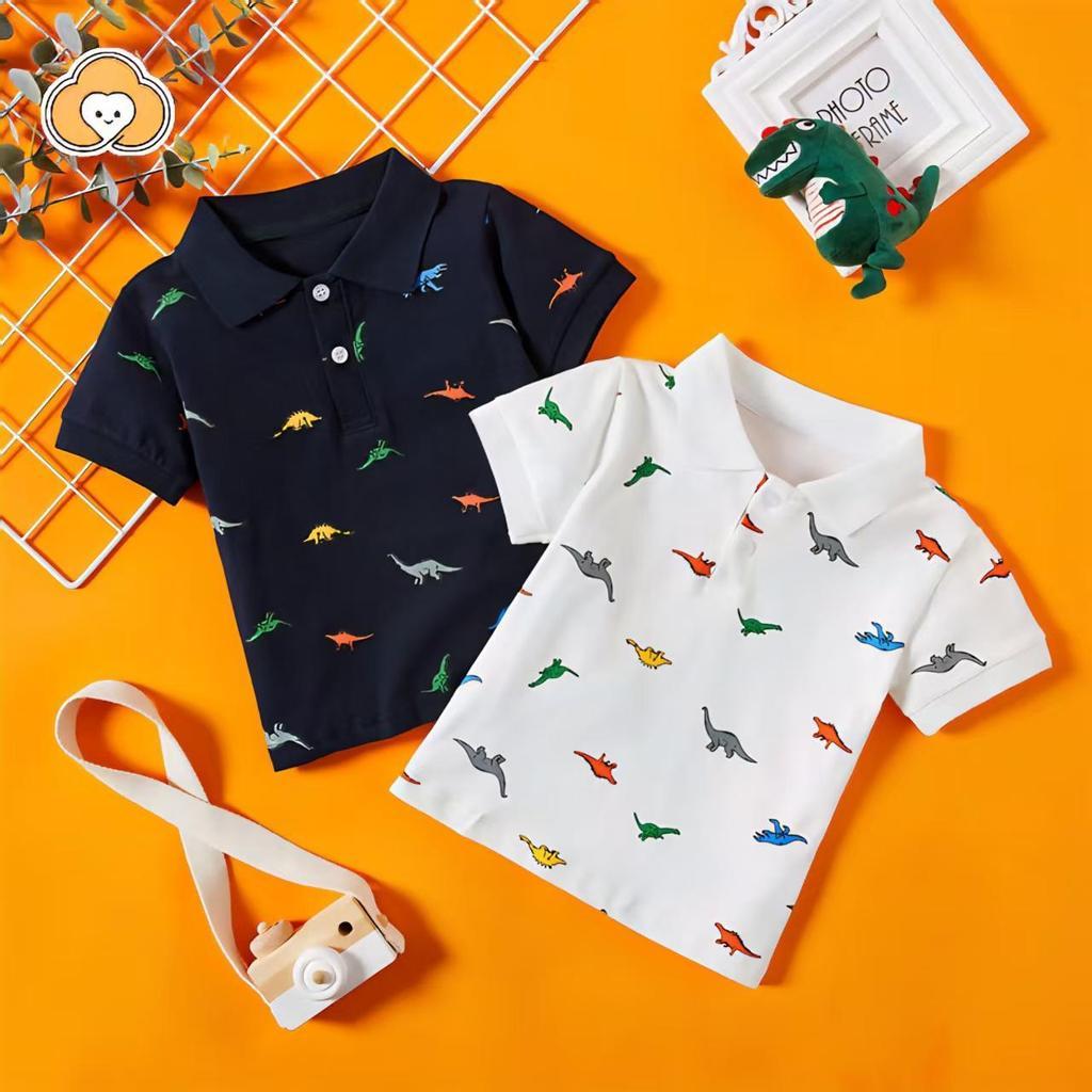 [Cotton Life]เสื้อโปโลแขนสั้นเด็กผู้ชาย ลายไดโนเสาร์ ผ้าฝ้ายนุ่ม ใส่สบาย ฤดูร้อน