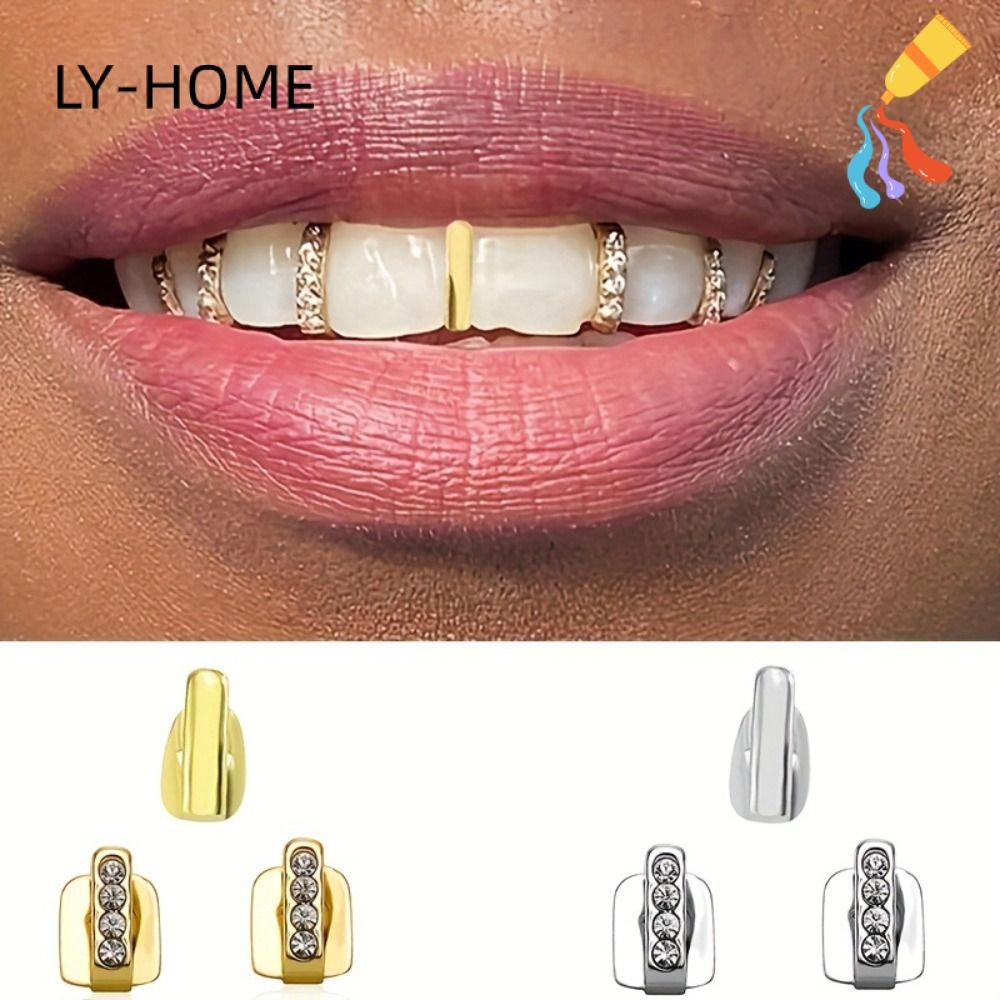 LIAOYING 3 ชิ้น Grillz, Rhinestone Hollow Hip Hop ฟัน Grillz, Shiny Zircon ฟันหมวกผู้หญิงผู้ชาย
