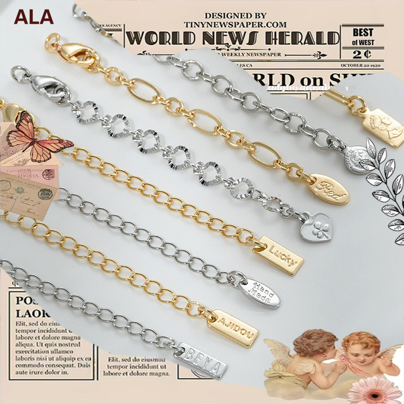 💖ALA เครื่องประดับ DIY💖14K ห่อทองป้ายสี่เหลี่ยมสร้อยคอมุกรูปไข่สร้อยข้อมือโซ่หางอุปกรณ์เครื่องประดับ DIY ทำด้วยมือโซ่ขยายหัวเข็มขัด【bracelet/necklace/DIY คอ/สร้อยสีทอง】