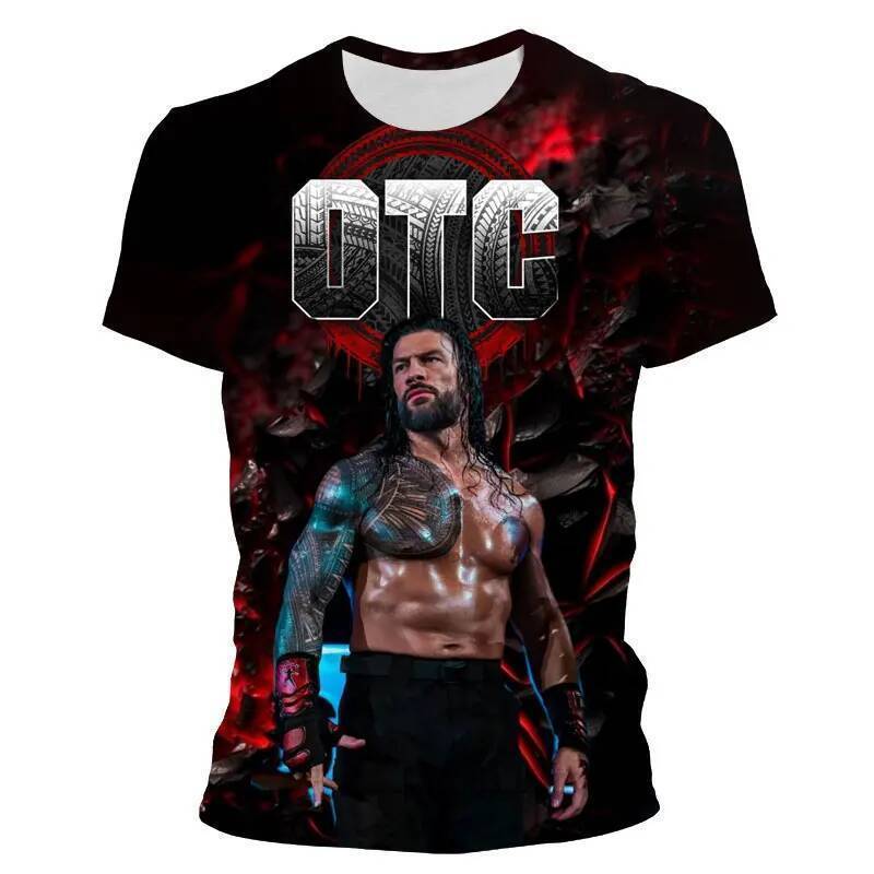 เสื้อยืดพิมพ์ลายแบบ 3D ของ American Wrestler Roman Reigns สำหรับแฟน WWE S-5XL