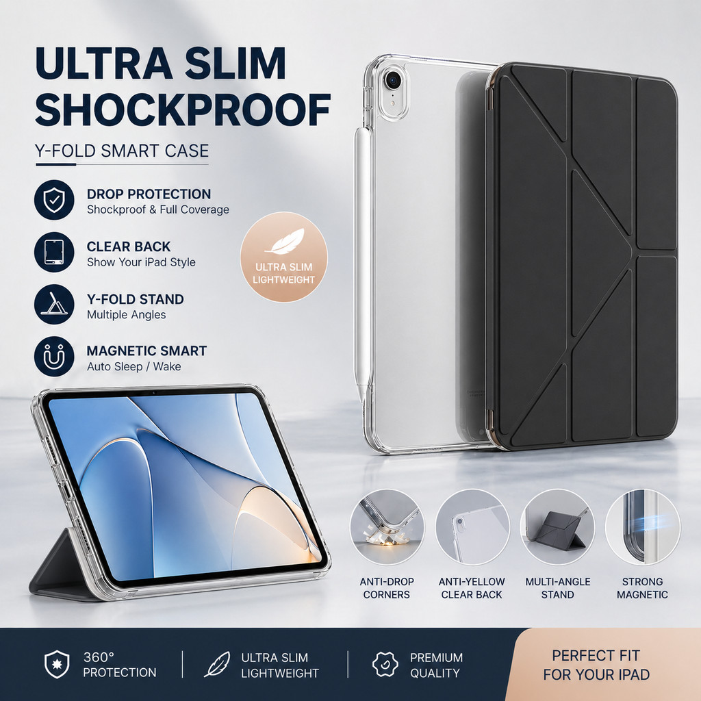 【พร้อมส่ง】เคส iPad ใสบาง กันกระแทก กันรอยมุม พับตั้งได้ ชาร์จปากกา Air4/5/6 iPad7/8 Mini6