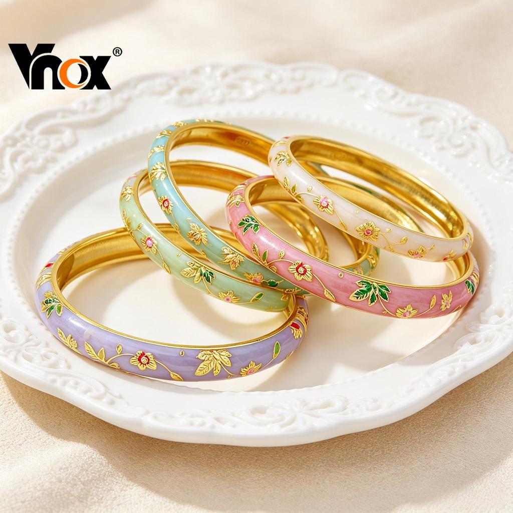 Vnox ดอกไม้ Retro เคลือบกําไลข้อมือ,Cottagecore & ดอกไม้ Themed Chic Classy สร้อยข้อมือผู้หญิงเครื่องประดับ Non-Tarnish