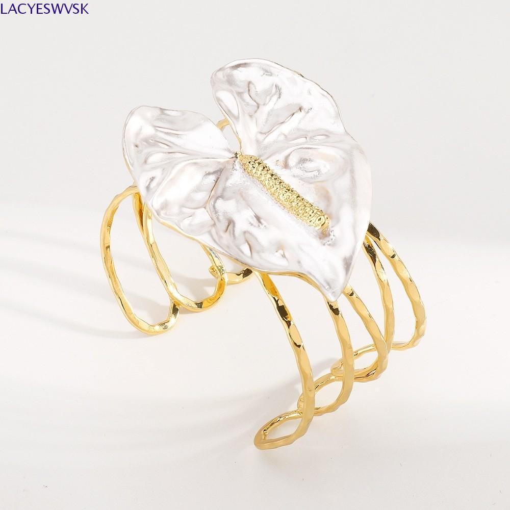 LACYSWVSK Iris Flower Armband, Gold Bohemian 3D Flower Metal Bracelet, Jewelry Leaf Fashion ยุ้ย Arm