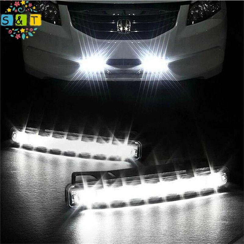 [S&T] ไฟรถยนต์ 8 LED DRL Fog Driving Daylight Daytime Running White Lamp {th}
