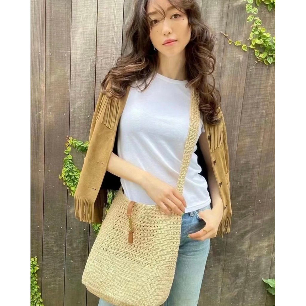 Ysl Saint Laurent Raffia ทอกุ๊ยกระเป๋าสะพายไหล่มือถือกระเป๋าสะพายข้างกระเป๋าผู้หญิง690941