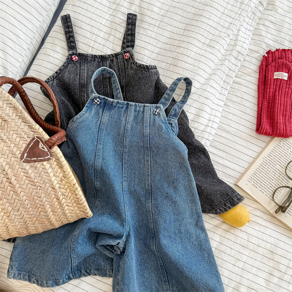 LLB-93 Denim Overall Shorts เอี๊ยมยีนส์เด็กขา 5 ส่วน ใส่สบาย สไตล์เกาหลี มี 2 สี (90-130)