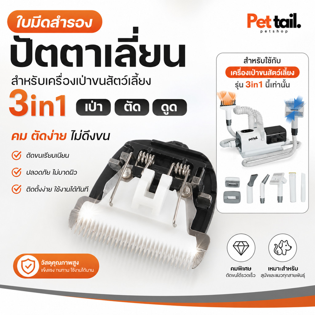 ใบมีดปัตตาเลี่ยน 35 ฟัน (สำหรับเครื่องเป่าขนสัตว์เลี้ยง 3in1) เซรามิก สำหรับสัตว์เลี้ยง ขนหนา/ขนยาว