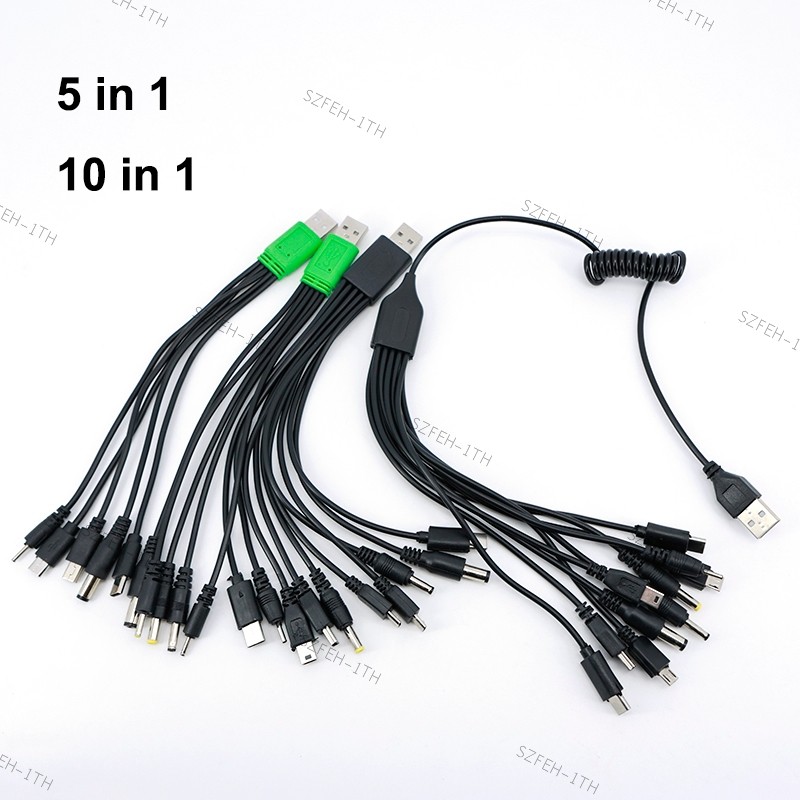 1 USB ตัวผู้ถึง 5 ทาง 10 ทางประเภท c DC 5.5x2.1 มม. 2.0x0.7 มม.ชาย 5P V3 V8 mirco usb ชายชาร์จสายสปร