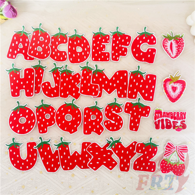 1ชิ้น ✿ การ์ตูนสตรอเบอรี่ตัวอักษรภาษาอังกฤษแผ่นแปะเหล็ก ✿ DIY เย็บป้ายแพทช์