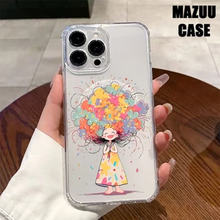 เคสไอโฟน แม่เหล็กใส TPU ครอบเลนส์เต็มตัว ลายเด็กสาวถือช่อดอกไม้สีสัน iPhone 17 16 15 14 13 12 11 Pro Max Plus