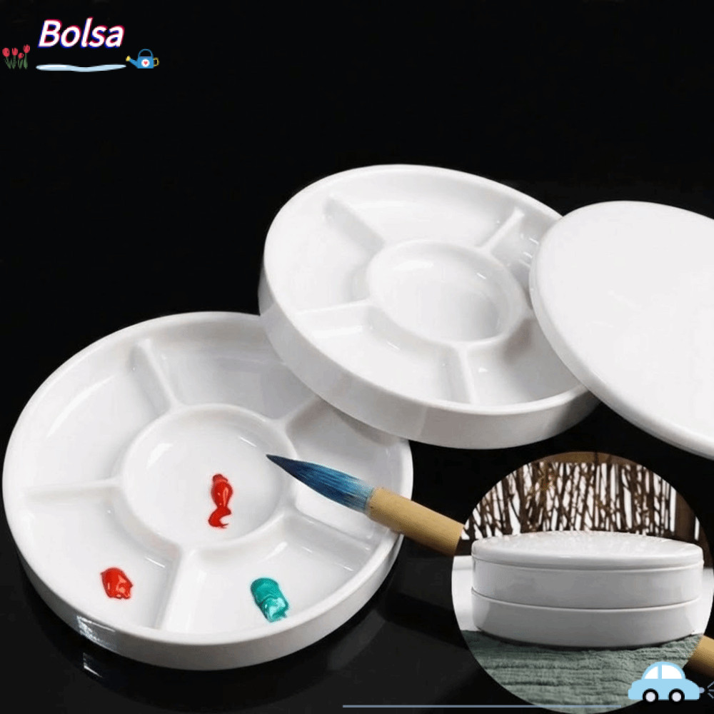 โบลาซา จานสีกลม,พอร์ซเลนเลียนแบบพร้อมฝาปิดถาดสีสีขาว,พลาสติกคุณภาพ7ช่อง มัลติฟังก์ชั่นน้ําจานจิตรกรรม