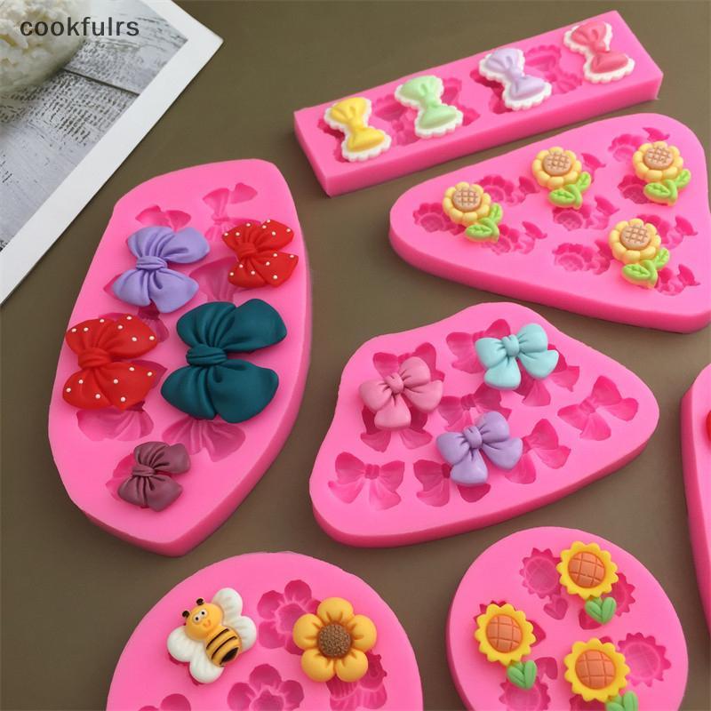 (GOOD) ดอกไม้การ์ตูนน่ารัก Bow Bee Fondant แม่พิมพ์ซิลิโคน DIY Cupcake Fondant เค้กตกแต่งช็อกโกแลต Candy Baking Mold (ใหม่)