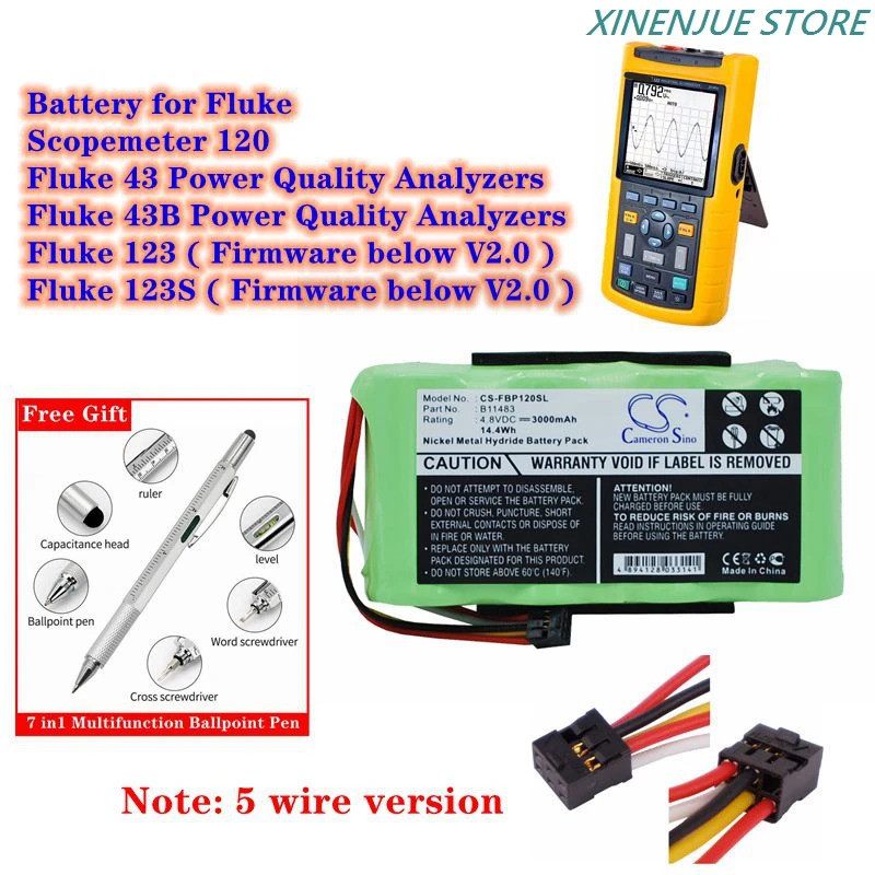 สํารวจ,แบตเตอรี่ทดสอบ 3000mAh B11483,BP120MH สําหรับ Fluke 123, 123S ( Firmware ด้านล่าง V2),43B,Sco