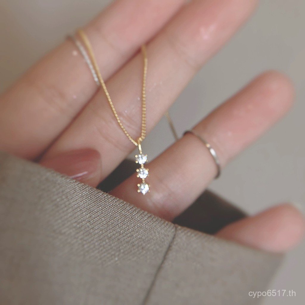 S92514k ทองเงินญี่ปุ่นประณีต Simple Light หญิง Clavicle Pure ร้อยเพชร One-word สร้อยคอ Niche Plated 