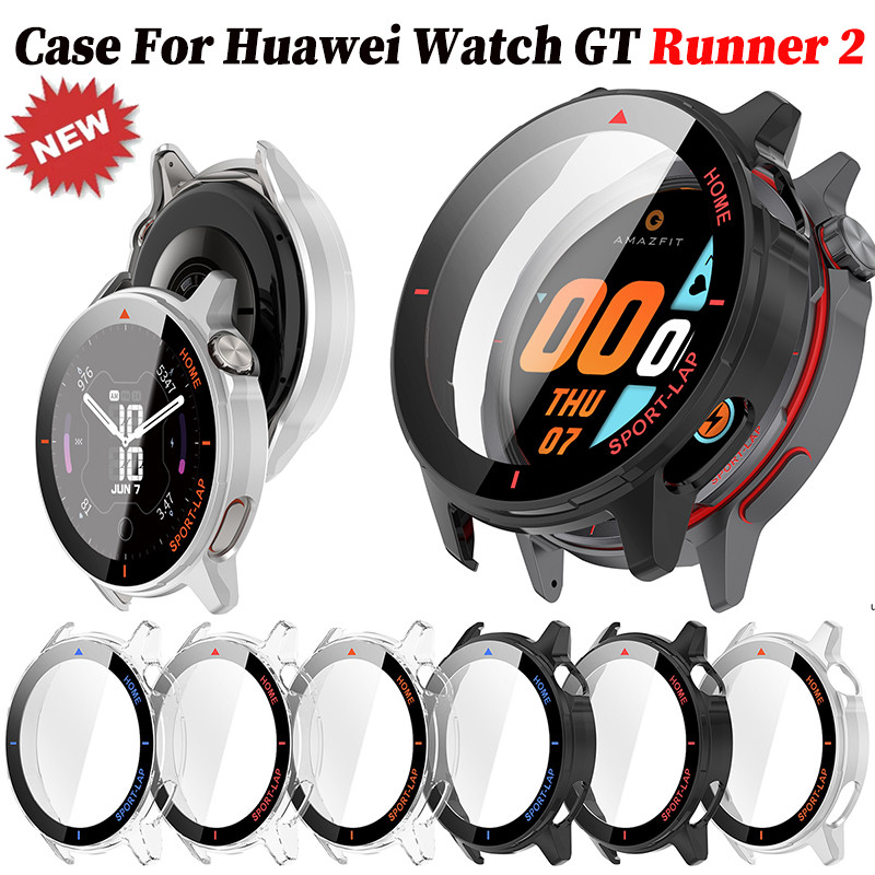 ฝาครอบเกราะป้องกันสําหรับ Huawei Watch GT Runner 2 PC Case + กระจกนิรภัยป้องกันหน้าจอ Full Coverage Hard กันชน