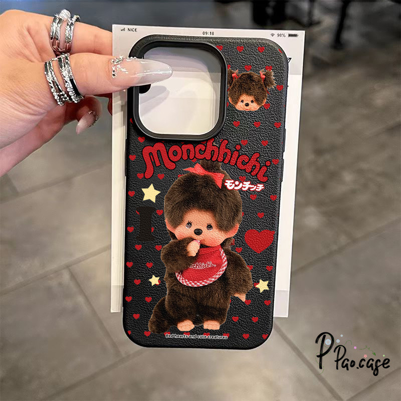เคสไอโฟน17 11สำหรับ IPhone 17 AIR 15 13 11 16 12 14 Pro Max 15 Plus XR X เคสหนังสือลายลายมอนชิชชี น่ารัก สไตล์ฮิต คู่รัก