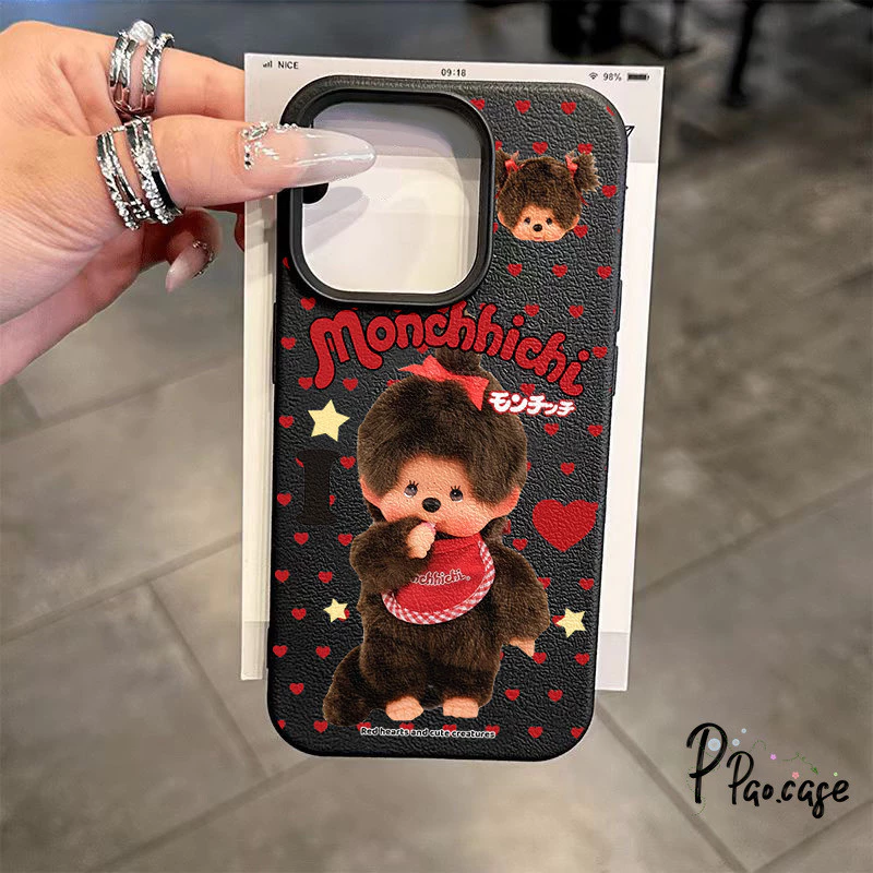 เคสไอโฟน17 11สำหรับ IPhone 17 AIR 15 13 11 16 12 14 Pro Max 15 Plus XR X เคสหนังสือลายลายมอนชิชชี น่ารัก สไตล์ฮิต คู่รัก