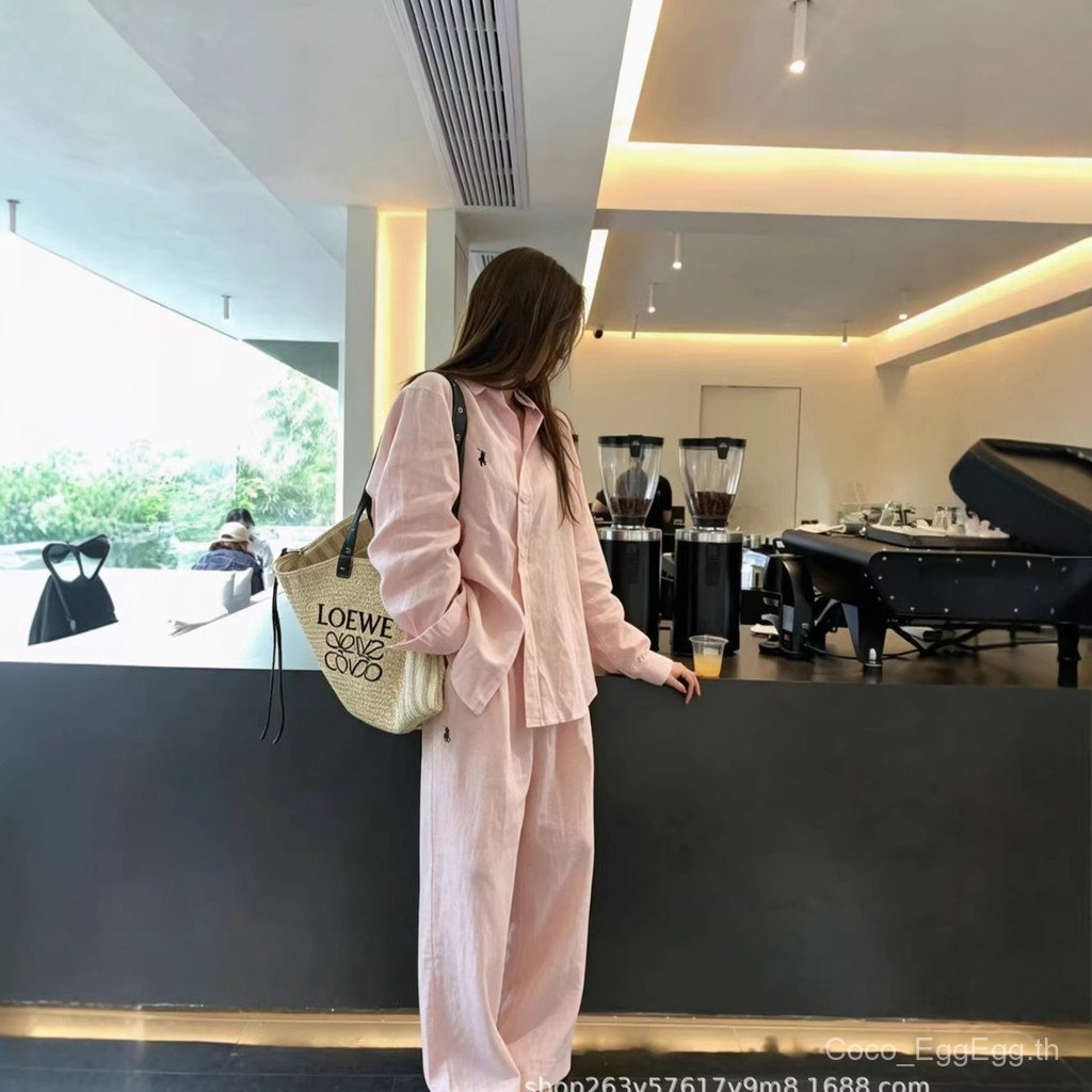 R Lhome เสื้อสูทผ้าลินินสีชมพู+กางเกงขายาว