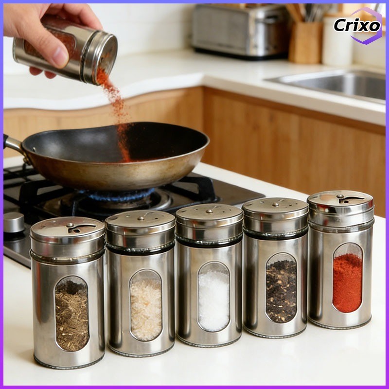 Crixo ขวดปรุงรสสแตนเลส ฝาเกลียว กันชื้น ใส่พริกป่น พริกไทย เครื่องเทศ ใช้ครัวเรือน ปิ้งย่าง ปาร์ตี้ อเนกประสงค์