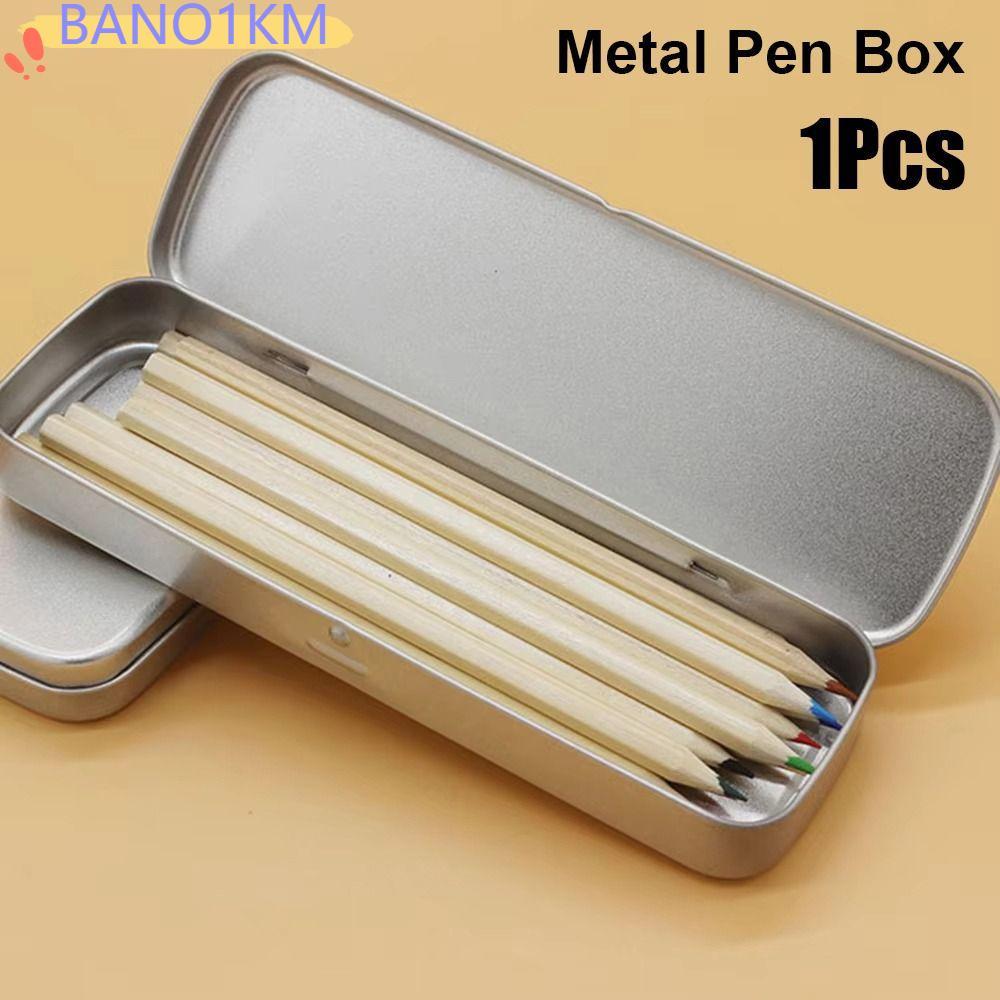 BANO1KM 1 ชิ้น Tinplate กล่อง, ปากกาหมึกซึมที่กว้างขวางกล่องปากกาโลหะ, เครื่องเขียนนักเรียนสี่เหลี่ยมอเนกประสงค์ที่ทนทาน