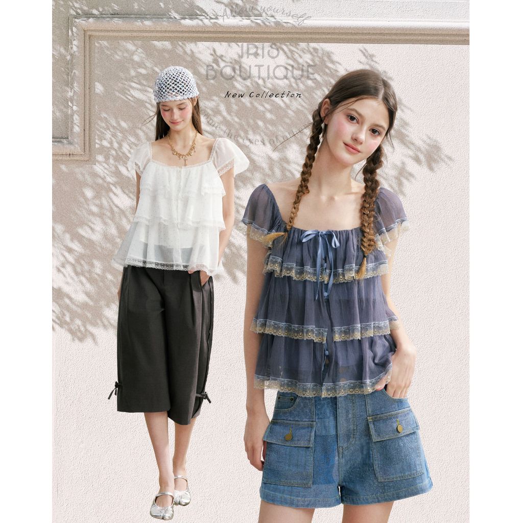 Original Design IRIS BOUTIQUE Trims series summer IS21051 Ethereal Tiered Shimmer Flutter Blouse เสื้อเบลาส์ระบายเลเยอร์