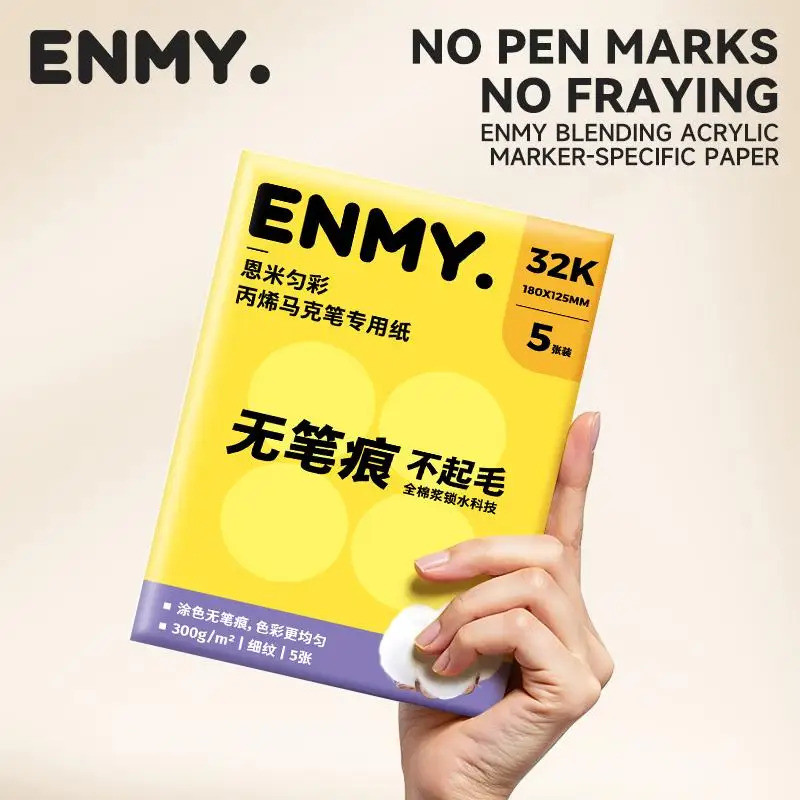 ENMY กระดาษสีน้ําใยฝ้าย 300g/㎡ กระดาษเครื่องหมายอะคริลิไม่มีเลือดออกศิลปะกระดาษสําหรับการวาดภาพโน๊ตบ