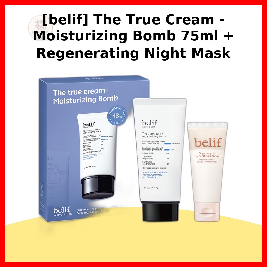 [belif] The True Cream - Moisturizing Bomb 75ml + Regenerating Night Mask 35ml, 1pc / Korean Moistur
