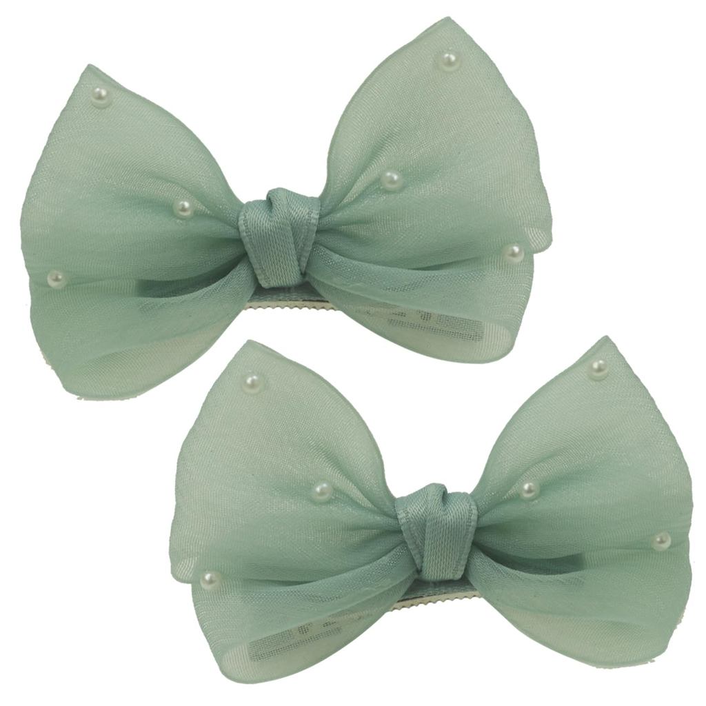 กิ๊บติดผม Nihao Baby Pearl สีเขียวอ่อนพร้อมโบว์ - 2 ชิ้น