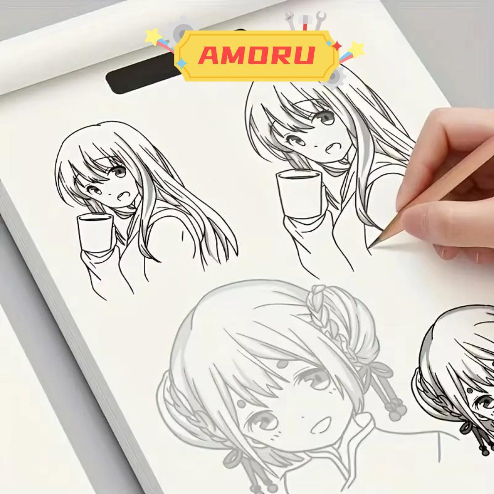 AMOR12U7 Hand Drawn Book, Practice Painting Anime Line Art Draw Book, Simple Hand-Drwn Outlines 48 ห