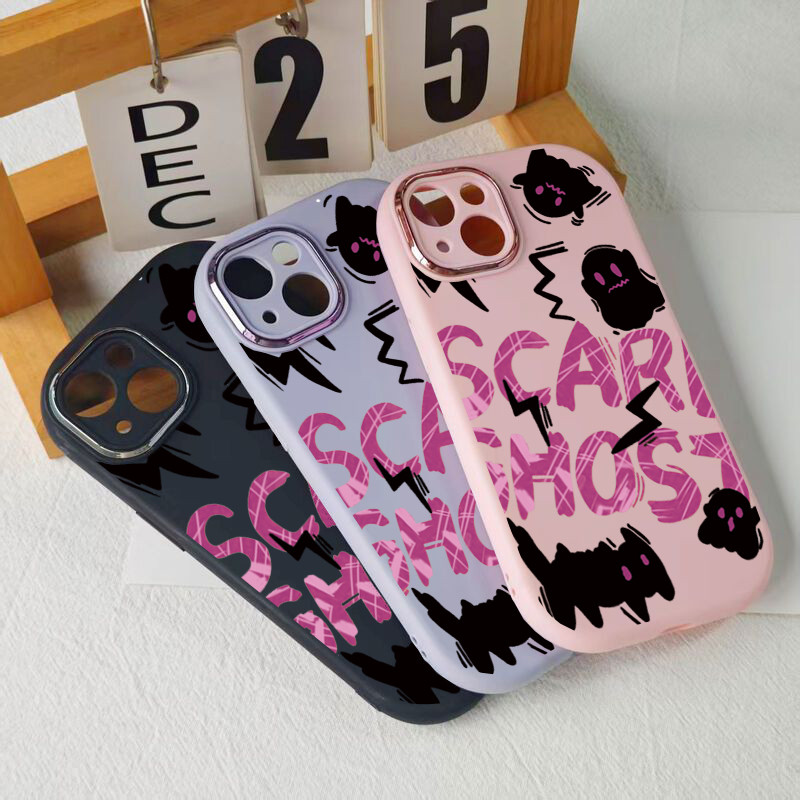 เคส iPhone GHOST น่ารัก 11/12/13/14/15/16/17 Pro Max, ลาย SCARE GHOST, กันกระแทก TPU แบบนุ่ม, โปร่งใ
