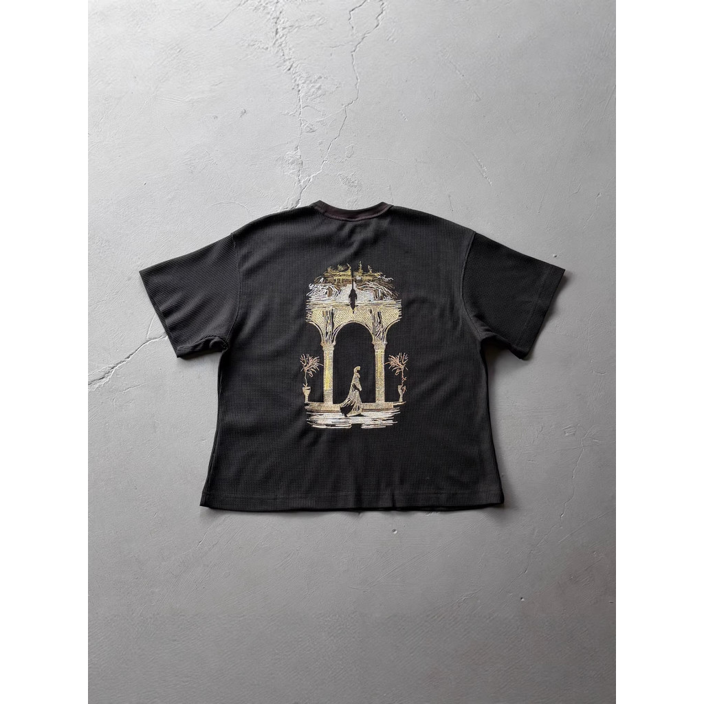 3HQU Derschutze chrome cool Street style retro heavy-duty embroidered waffle short sleeve shirt T Sh