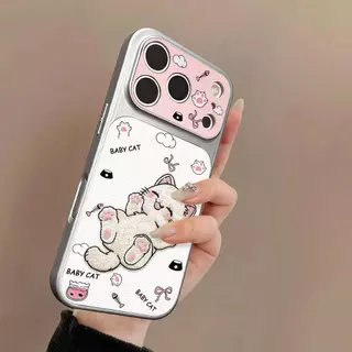 เคสโทรศัพท์ลายแมวนี้ใช้ได้กับ iPhone 13/11/12/17/14/15 Pro/16 Max/15 Plus ผลิตจากหนังแท้คุณภาพสูง กันกระแทกและทนทาน